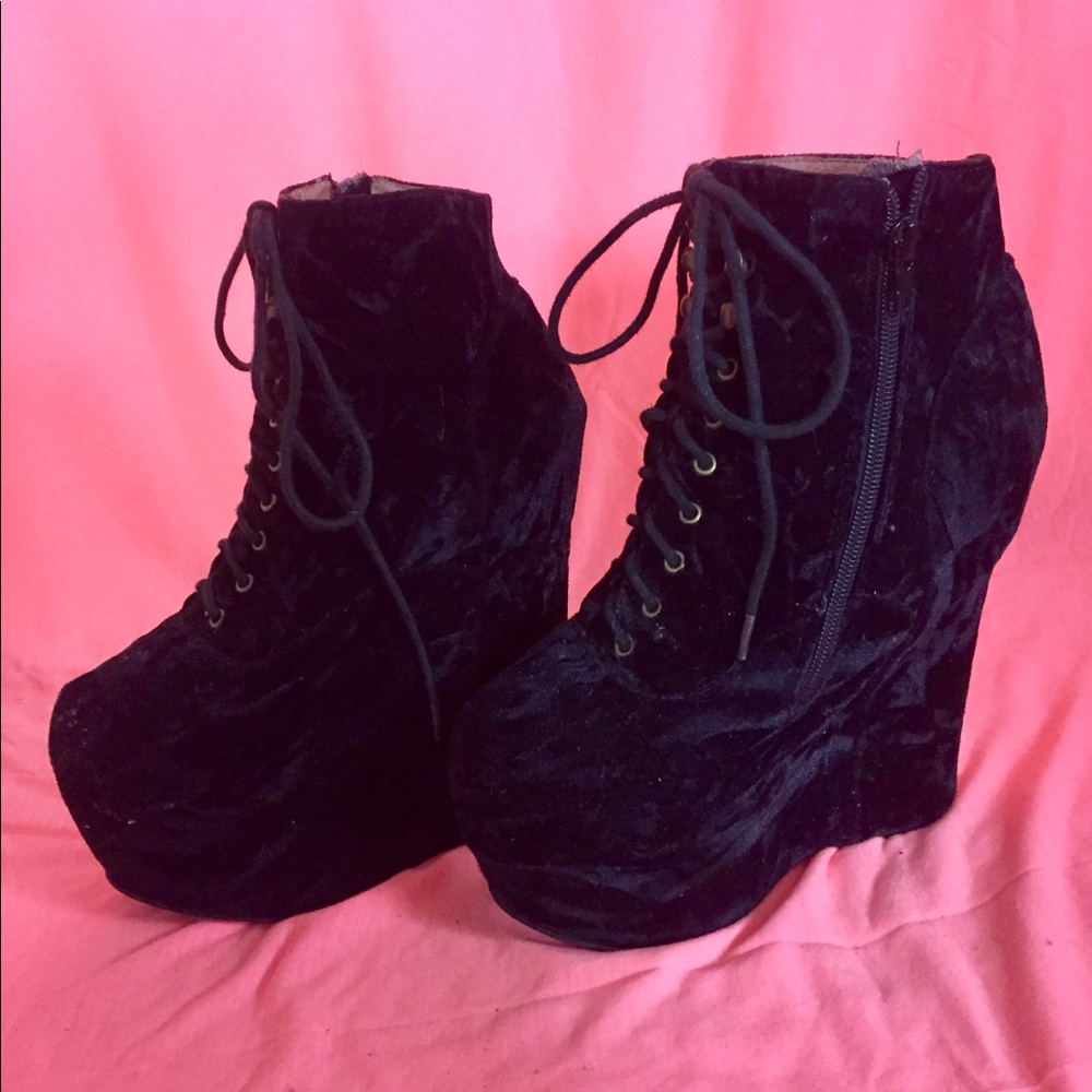 Jeffrey Campbell Damsel Black Velvet Wedges